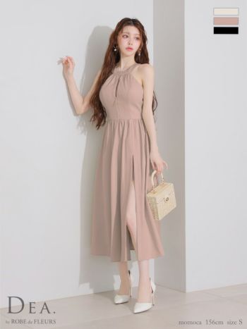 キャバドレス DEA. ROBE de FLEURS ディア ローブドフルール ジップデザイン ホルターネック バックリボン スリット フレアロングドレス 