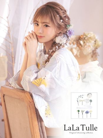 浴衣 髪飾り フラワー くすみカラー レース リボン ヘアアクセサリー 11点セット