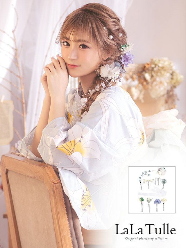 浴衣 髪飾り フラワー くすみカラー レース リボン ヘアアクセサリー 11点セット