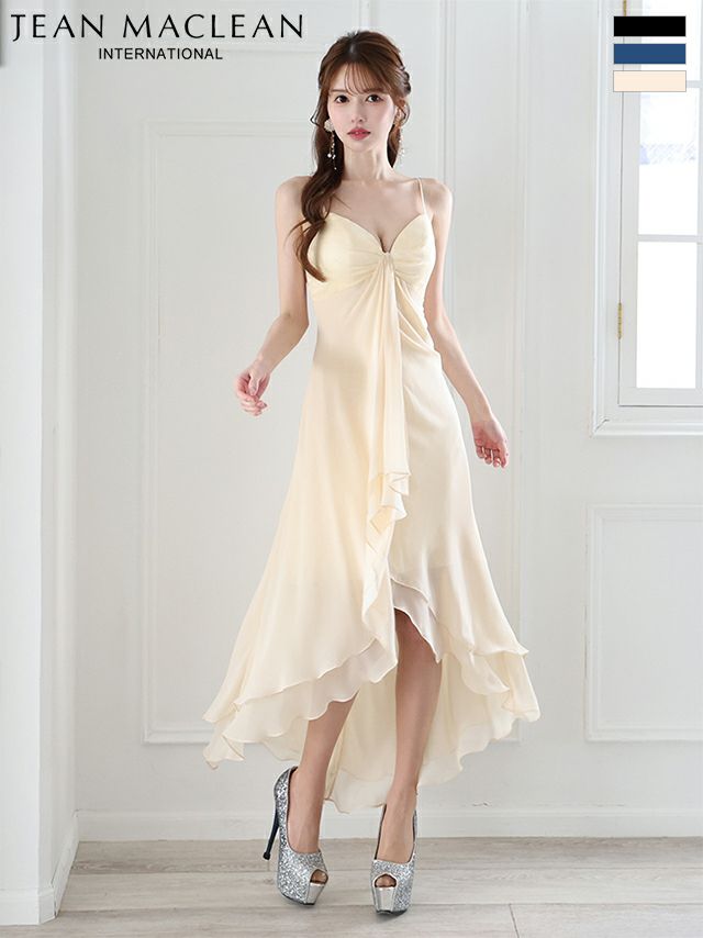 キャバドレス JEANMACLEAN ジャンマクレーン キャミソール ワンカラー シフォン フレア ロングテールドレス