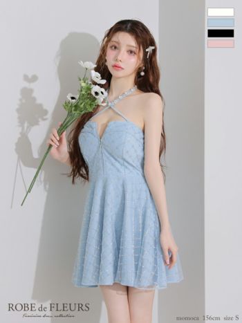   フローラル 花柄 ホルターネック ドレス 花柄刺繍レースドレス(ブラック)H1-402BL-M | OTONA DRESS