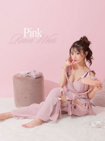 ルームウェア Deco Lingerie デコランジェリー セットアップ キャミソール リボン ラメ　シフォン ロングパンツ ラブリー 2点セット