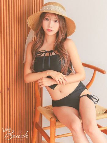 水着 リボン コードデザイン ワンカラー タンキニ 体型カバー ギャル ビキニ