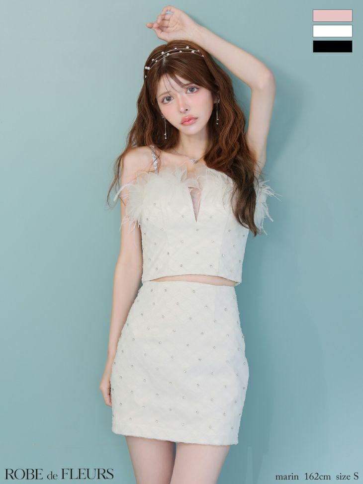 キャバドレス ROBEdeFLEURS ローブドフルール フラワーモチーフ レース ガーリー ビジュー セットアップ タイトミニドレス