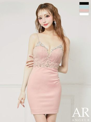 キャバドレス Angel R エンジェルアール キャミソール 刺繍レース ビジュー フェミニン オープンバスト タイトミニドレス
