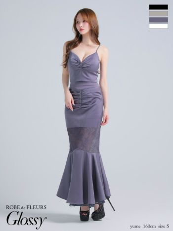 キャバドレス Glossy ROBE de FLEURS グロッシー　ローブドフルール キャミソール サテン レース セットアップ マーメイドロングドレス 