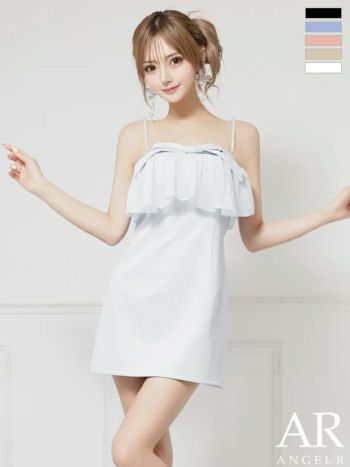 キャバドレス Angel R エンジェルアール 2way ベアトップ キャミソール パールチェーン フリル リボン ビジュー フェミニン フレアミニドレス