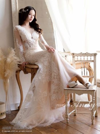 キャバドレス PREMIUM Andy 長袖 レース シースルー フィッシュテール バースデー マーメイドロングドレス