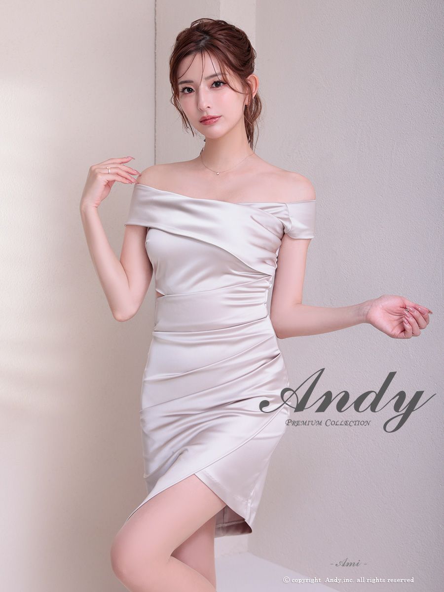 2025年最新海外 Andy/アンディ】オフショル サテン ワンカラー アシンメトリー スーツ・フォーマル・ドレス