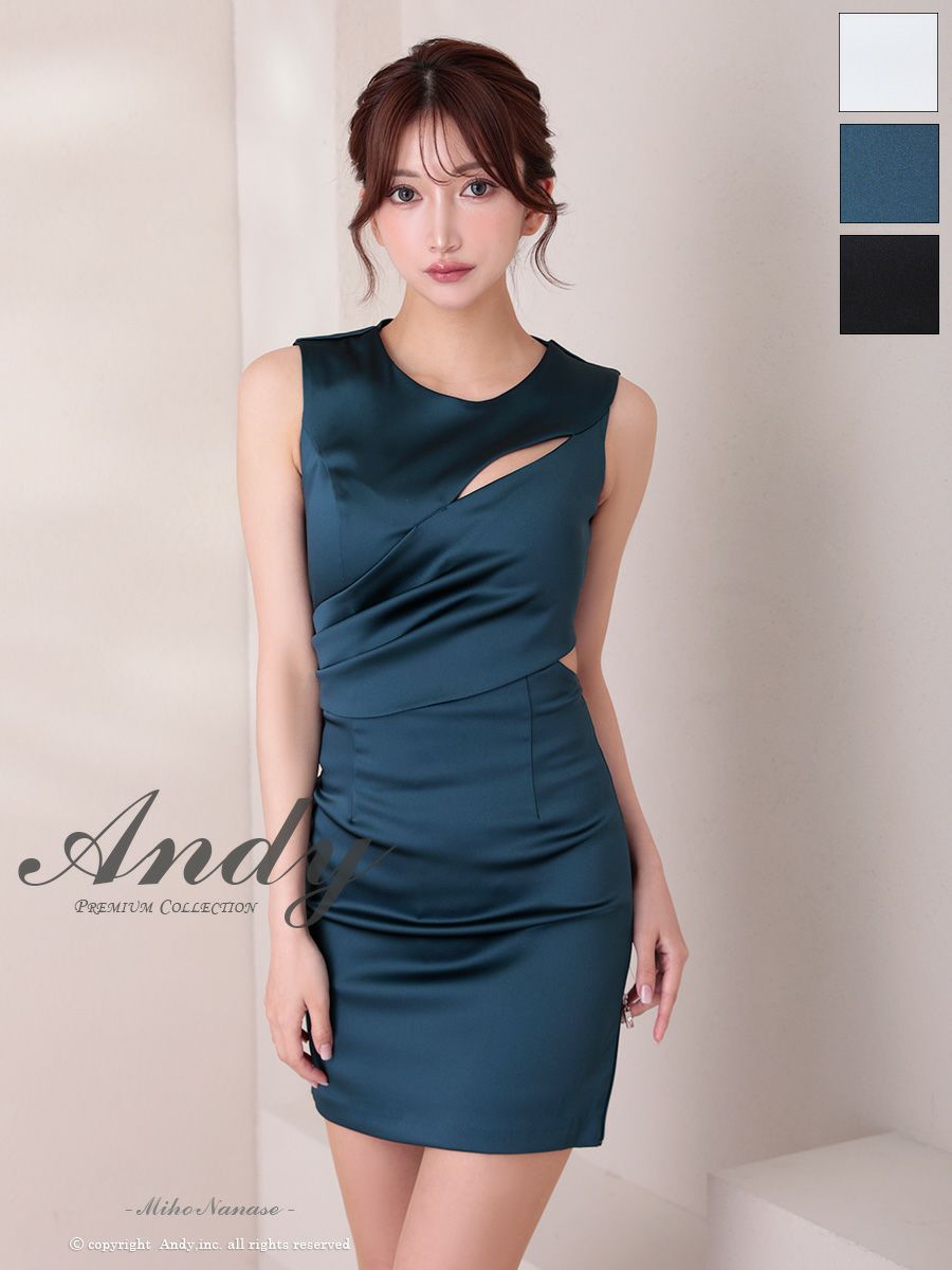 キャバドレス Andy　アンディ　ノースリーブ カットデザイン ワンカラー ジップデザイン タイトミニドレス