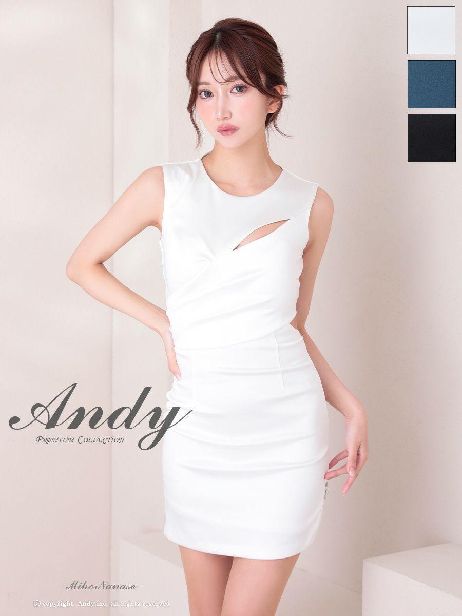 キャバドレス Andy アンディ カットデザイン ノースリーブ ワンカラー ジップデザイン タイトミニドレス