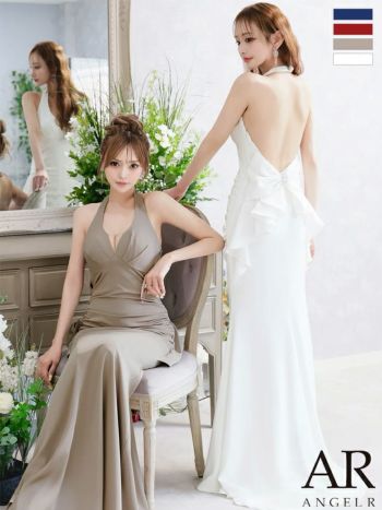 キャバドレス Angel R エンジェルアール ホルターネック バックリボン バストタック フリル バックオープン マーメイドロングドレス