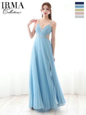 キャバドレス IRMA イルマ キャミソール ウエストベルト くびれ透け プリーツ スリット Aラインロングドレス