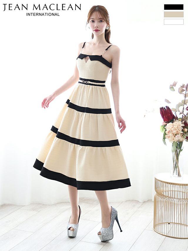 キャバドレス JEANMACLEAN ジャンマクレーン ウエストマーク カットアウト チェーン フレア キャミソール Aラインロングドレス