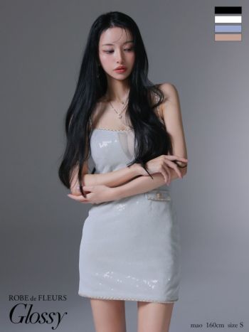 キャバドレス Glossy ROBE de FLEURS ラメチュール キャミソール シンプル バストカット タイトミニドレス