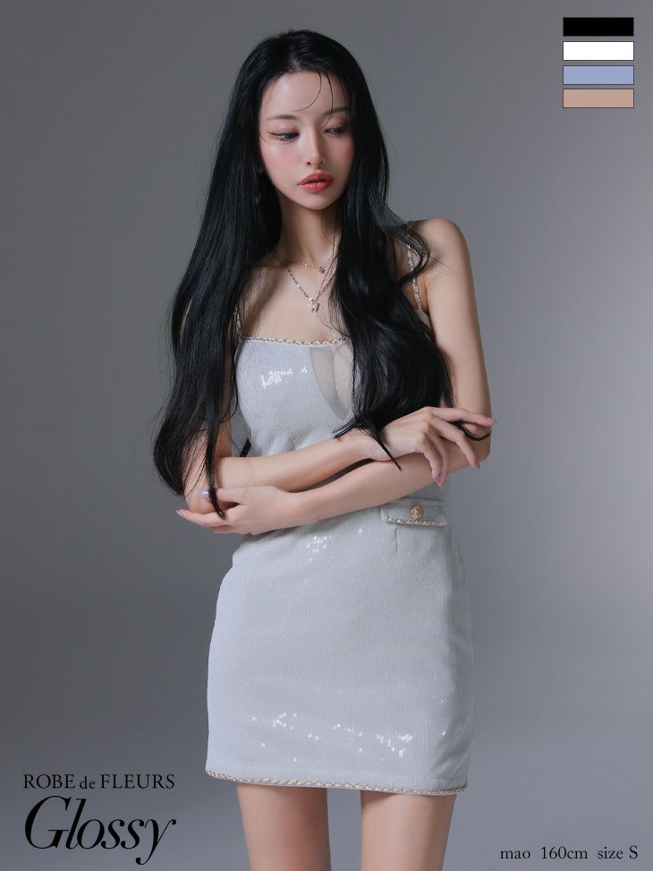 キャバドレス Glossy ROBE de FLEURS ラメチュール キャミソール シンプル バストカット タイトミニドレス