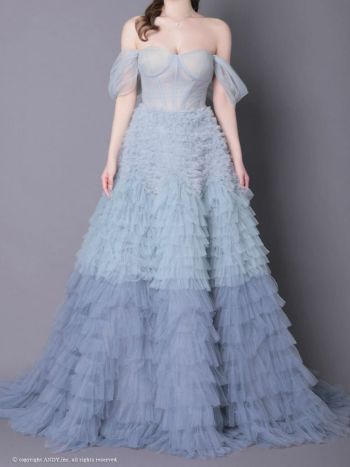 Mac Duggal★フリルショルダー シフォンボールガウン ドレス 黒 NEW, Mac Duggal RUFFLE SHOULDER V-NECK CHIFFON GOWN in Black