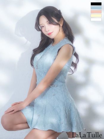 キャバドレス ROBEdeFLEURS ローブドフルール ジップデザイン ビジュー ガーリー ノースリーブ フレアミニドレス