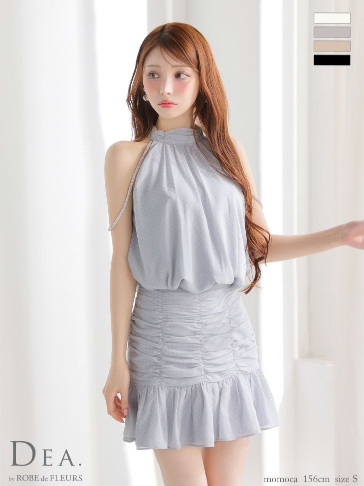 キャバドレス DEA. ROBE de FLEURS ディア ローブドフルール シフォン セットアップ ホルターネック ドット柄 シンプル フレアミニドレス