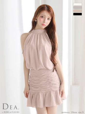 キャバドレス DEA. ROBE de FLEURS ディア ローブドフルール シフォン セットアップ ホルターネック ドット柄 シンプル フレアミニドレス