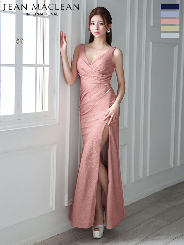 キャバドレス JEANMACLEAN ジャンマクレーン スリット クロスデザイン ワンカラー ノースリーブ タイトロングドレス