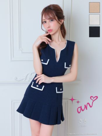 背中あき ノースリーブ バイカラー ミディアム ドレス m7160 門りょうちゃん着用 XSサイズあり【Glossy/グロッシー】ジッパー