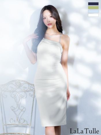 キャバドレス Veautt ヴュート アシンメトリー サテン ジップデザイン キャミソール セクシー 膝丈ドレス