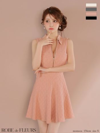 キャバドレス ROBEdeFLEURS ローブドフルール シンプル ラメ 襟付き ノースリーブ ジップデザイン フレアミニドレス