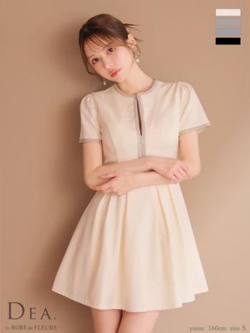 キャバドレス DEA ROBE de FLEURS ディア ローブドフルール 半袖 クラシカル ジップデザイン ラメツイル バイカラー パイピング フレアミニドレス