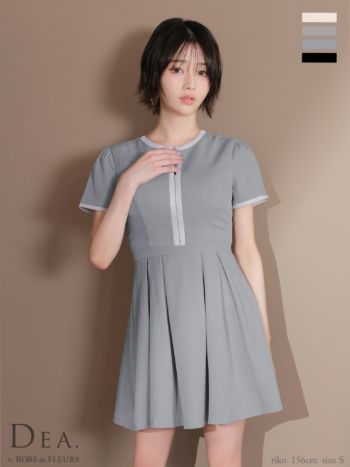 キャバドレス DEA. ROBE de FLEURS ディア ローブドフルール バイカラー パイピング 半袖 クラシカル ジップデザイン ラメツイル フレアミニドレス