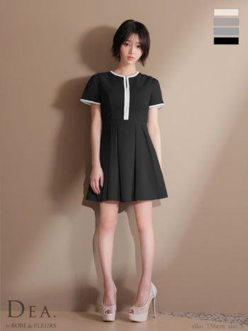 キャバドレス DEA. ROBE de FLEURS ディア ローブドフルール クラシカル ラメツイル ジップデザイン 半袖 バイカラー パイピング フレアミニドレス