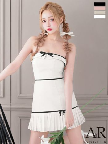 キャバドレス Angel R エンジェルアール キャミソール リボン プリーツ バイカラー ガーリー フレアミニドレス