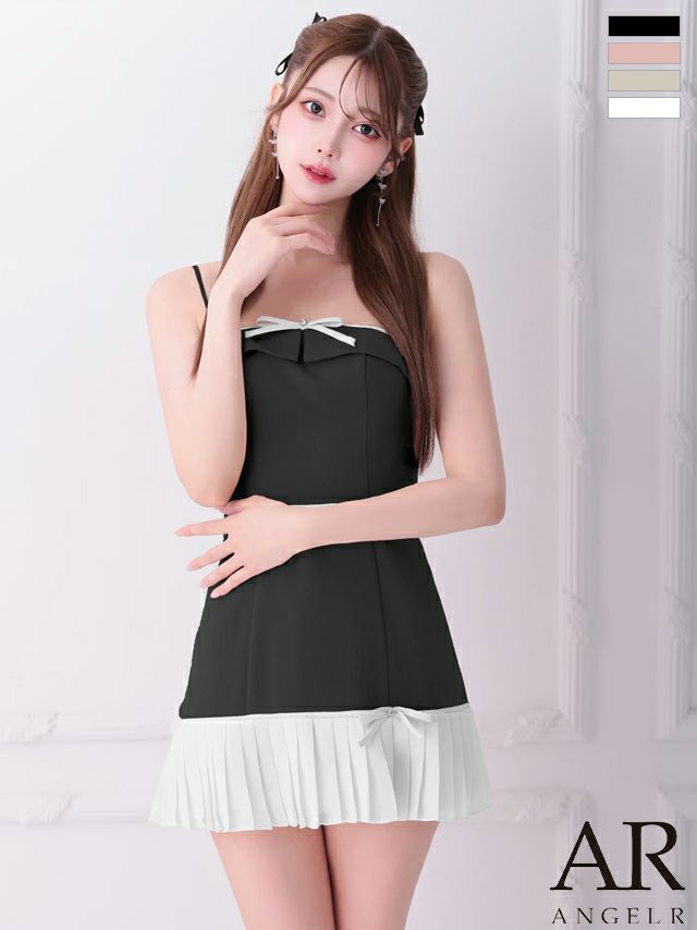 キャバドレス Angel R エンジェルアール リボン プリーツ キャミソール バイカラー ガーリー フレアミニドレス