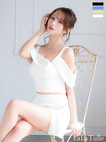 キャバドレス Angel R エンジェルアール セットアップ フェミニン 肩あき アシンメトリー ビジュー スリット タイトミニドレス