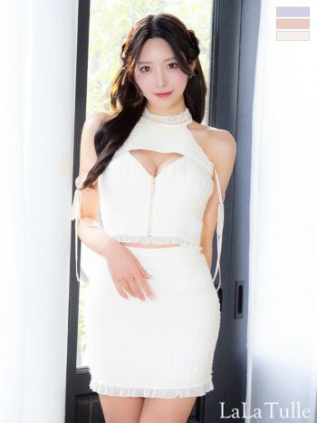 キャバドレス ROBEdeFLEURS ローブドフルール ホルターネック リボン シャーリングシフォン ジップデザイン バストカット セットアップ ガーリー タイトミニドレス