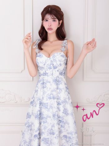 美品✨an アンディ　フラワー　Aライン　キャバドレス　Sサイズ　高級 an/アン】フラワー クラシック フレア キャミソール Aライン