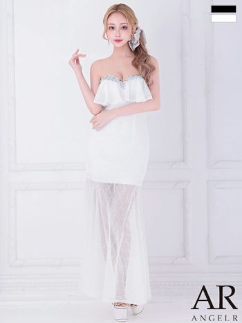 キャバドレス Angel R エンジェルアール 2way ベアトップ キャミソール バストフリル ビジュー ラメライン セクシー タイトロングドレス