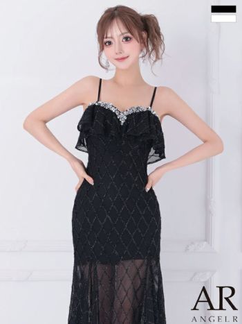 キャバドレス Angel R エンジェルアール　ベアトップ キャミソール バストフリル ビジュー ラメライン セクシー 2way タイトロングドレス