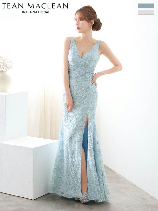 キャバドレス JEANMACLEAN ジャンマクレーン レース スリット フレア ノースリーブ Aラインロングドレス