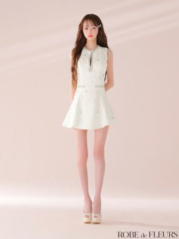 ローブドフルール バストジップノースリーブビジューミニキャバドレス XSサイズあり【ROBE de FLEURS/ローブドフルール】バストジップ