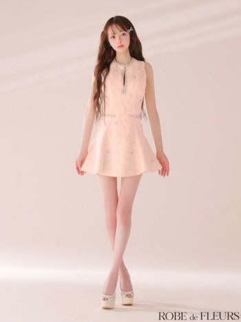 ローブドフルール バストジップノースリーブビジューミニキャバドレス XSサイズあり【ROBE de FLEURS/ローブドフルール】バストジップ