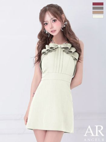 キャバドレス Angel R エンジェルアール キャミソール パールショルダー フリルリボン ガーリー フレアミニドレス