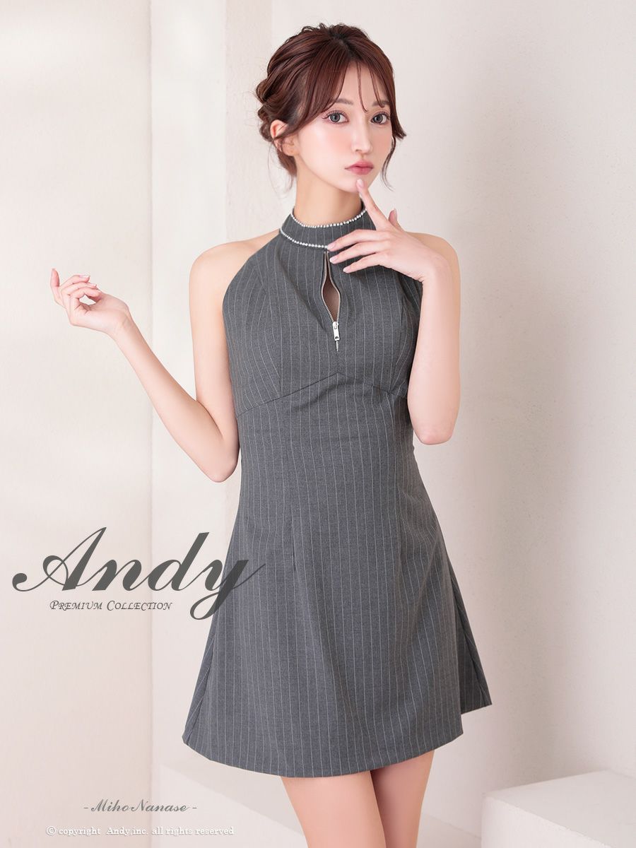 ANDY♡ショルダーリボングリーンドレス ANDY/アンディ】ショルダーリボン/ ツイード/ ウエストカット
