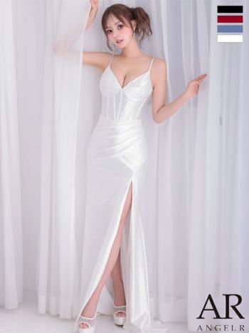 キャバドレス Angel R エンジェルアール セクシー キャミソール オープンバスト タックデザイン ビジュー スリット タイトロングドレス