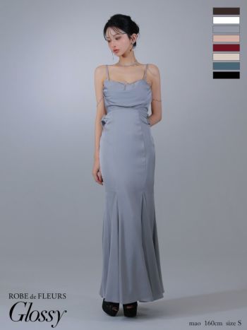 キャバドレス Glossy by ROBE de FLEURS グロッシー セクシー オープンバスト キャミソール ビジューチェーン サテン マーメイドロングドレス