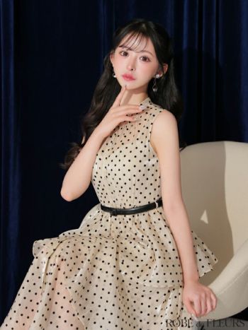 ローブドフルール XS ドットオーガンジードレス XSサイズあり【ROBE de FLEURS/ローブドフルール】ドット