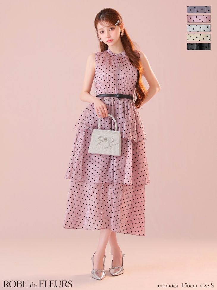 ローブドフルール XS ドットオーガンジードレス XSサイズあり【ROBE de FLEURS/ローブドフルール】ドット