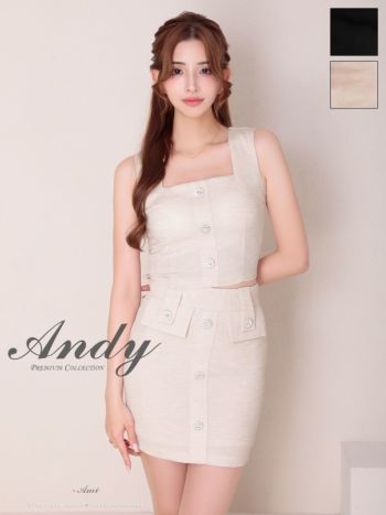 Andy/アンディ】セットアップ ノースリーブ ビジューボタン スクエアネック タイトミニドレス