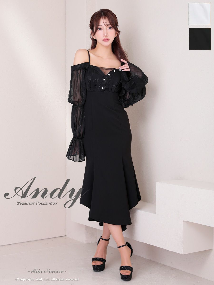 Andy ブラック ナイトドレス Sサイズ Andy/アンディ】ノースリーブ バックカット リボン ハイネック