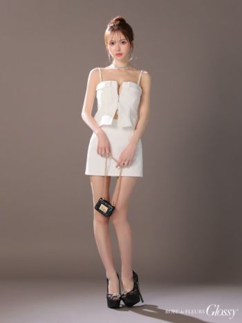 glossy センタージップペプラムセットアップミニキャバドレス XSサイズあり【Glossy/グロッシー】トップス着脱可能/ ハートカット